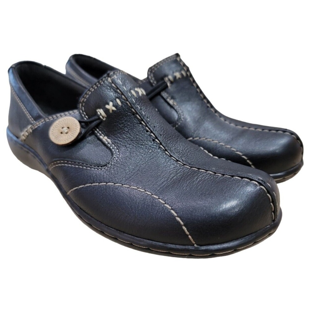 Clarks Bendables Sixty Delta Womens Black Leather Comfort Walking Shoes Sz 5.5 M